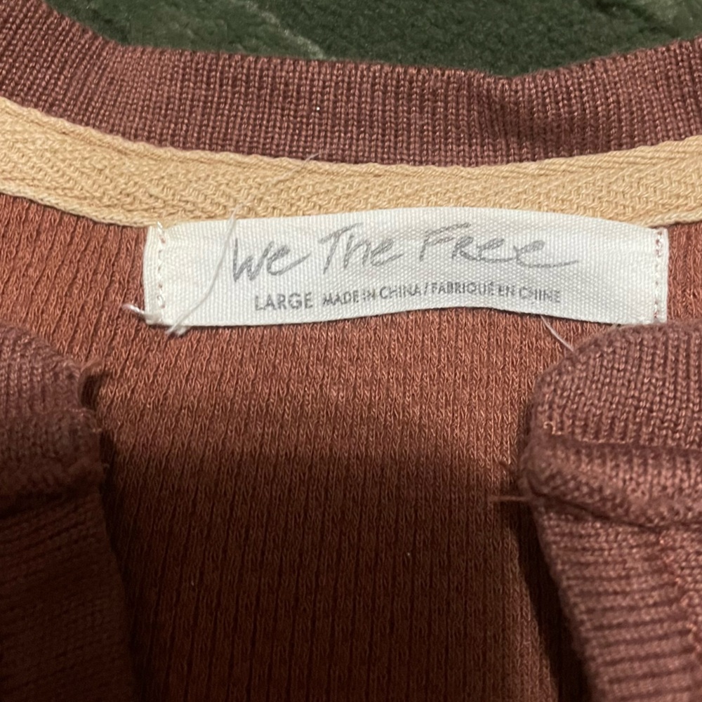 Free People Rust Waffle Henley with Patterned Maroon Cuffs - Picture 10 of 10